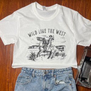 Wild Like the West Cowboy Country Western Graphic Tee Crop Top T-Shirt